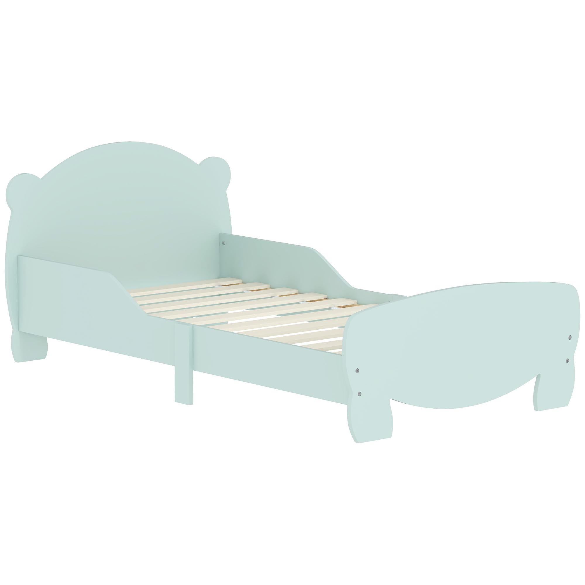 Lit Montessori pour Enfants 3-6 Ans 140x70 cm avec Côtés Anti-Chute et Sommier à Lattes Bois Vert