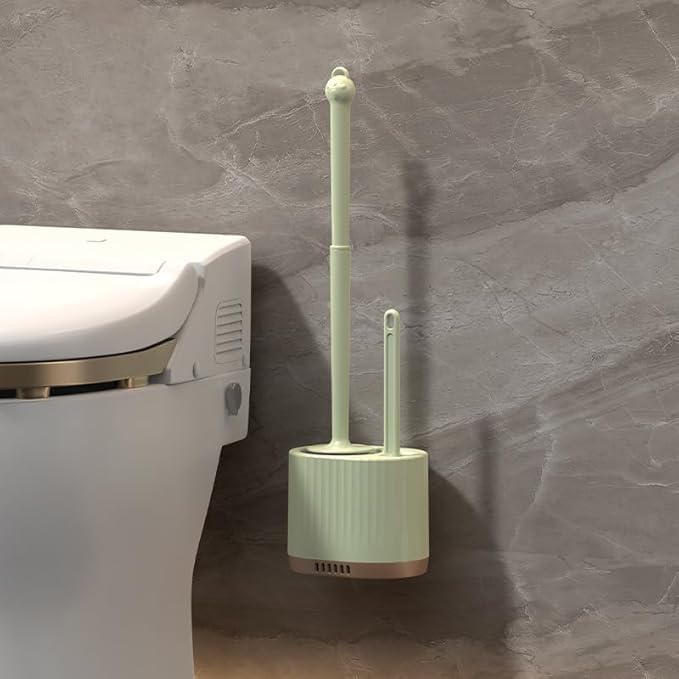 Image of HomeCloud Wall Mounted Silicone Toilet Brush | Soft Bristle Bathroom Cleaning Brush with Holder | Modern Japanese Design | Quick-Drying & Hygienic (Light Green)