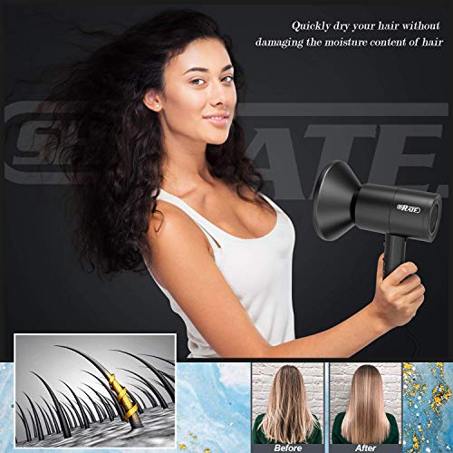 Shrate Ionic Hair Dryer, Professional Salon Negative Ions Blow Dryer, Powerful 1800W For Fast Drying, 3 Heating/ 2 Speed, Cool Button, Damage Free Hair With Constant Temperature, Low Noise, Black #TOP2