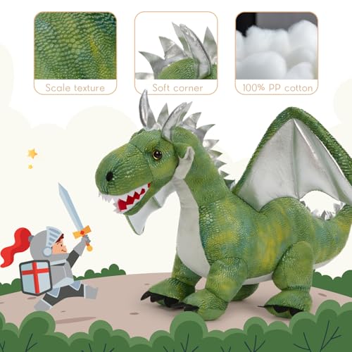 Image of Giant Dragon Stuffed Animal, 24 Inch Fantasy Plush Toy, Green