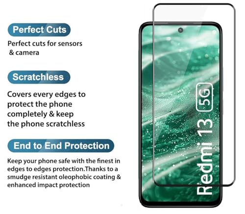 Image of 100FIT Tempered Glass For Redmi 13 5G, Redmi 12 5G With Full Glue Edge To Edge Coverage And Easy Installation Kit