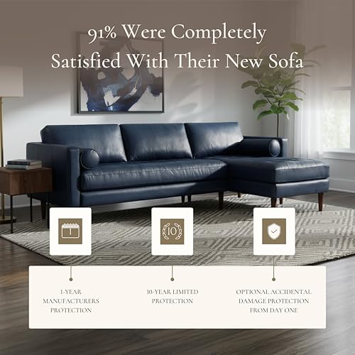 Image of Poly & BARK Napa Right-Facing Sectional Sofa - 104.5 inch Italian Leather Sectional with Chaise - Midnight Blue - Full-Grain Pure-Aniline & Semi-Aniline Upholstery