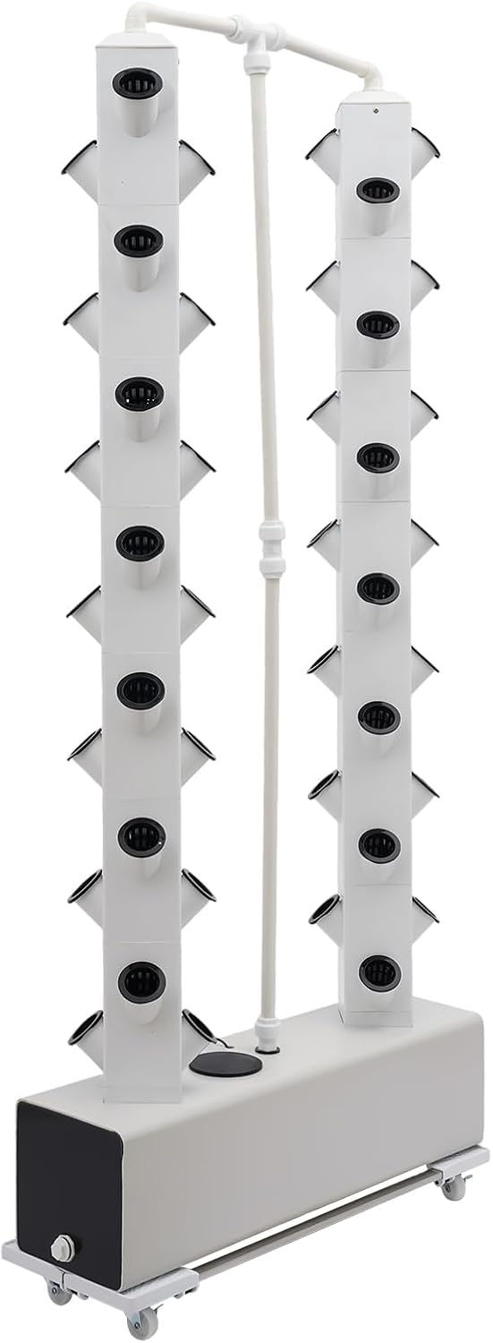 Kit de cultivo hidropónico vertical sistema torre hidropónico, 56 agujeros 30 L, tanque de agua, plantación con ruedas y bomba de agua, para cultivo de tomates, pepinos, fresas, pimientos