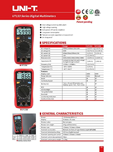 Multimètre testeur électrique AC DC capacimètre ampèremètre UT133A - 7