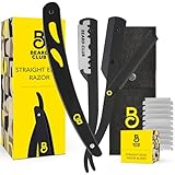 The Beard Club Straight Razor for Men - Navajas Para Barbero - Barber Straight Edge Razor Kit - Premium Single Derby Blade Cutthroat With 10 Replaceable Stainless Steel Blades & Leather Case