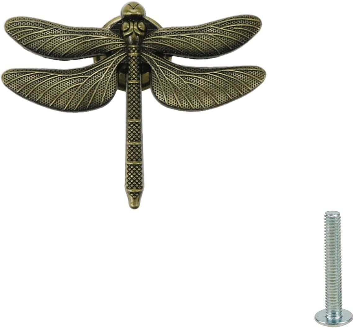 4 PCS Cabinet Knobs Animal Zinc Alloy Dragonfly Decorative Single Hole Pulls Handles for Cabinet Wardrobe Closet Dresser Drawer Home Office(Bronze)