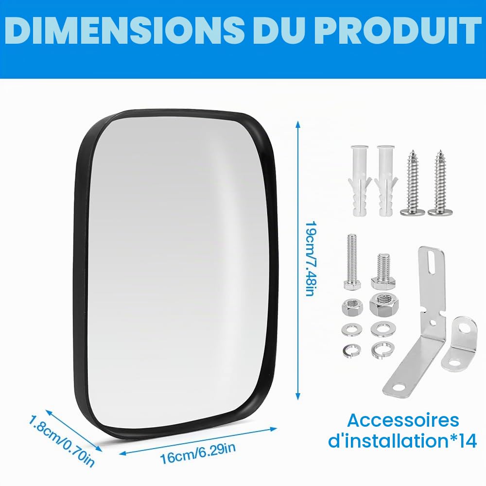 Miroir Convexe, NAVESO 19 x 16 cm Miroir Routier Réglable, Grand Angle Miroirs Sortie Garage pour Allées, Hôpitaux, Magasins, Miroirs de Circulation en Acrylique pour Intérieur et Extérieur