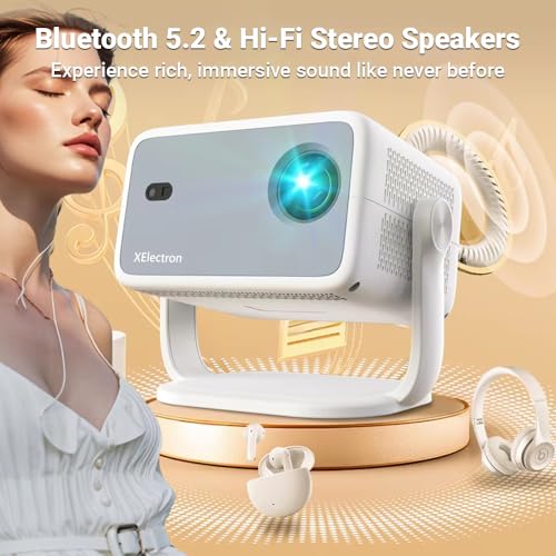 Image of XElectron Luminex Whale TV Projector 4k Ultra HD, Netflix, Prime, 1080p Native, Android 13, WiFi, 16000 Lumens, Smart Mini Projector for Room, Portable Home Cinema, Built-in Apps, 250 inch Display