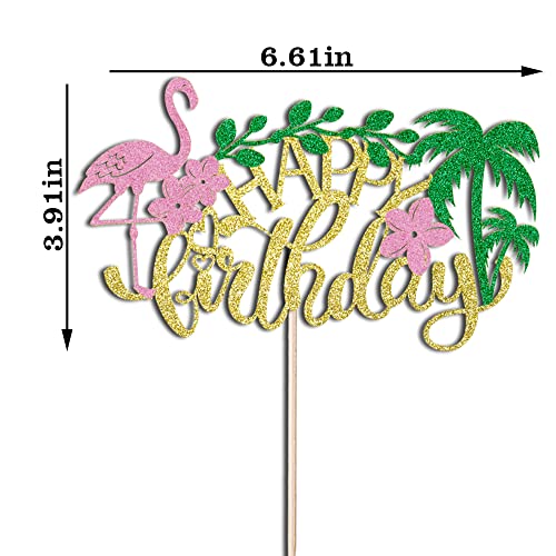 Wrackkiar Flamingo Happy Birthday Cake Topper-Tropical Hawaiian Luau Themed Party Decorate-Happy Birthday Cake Decoration #TOP3