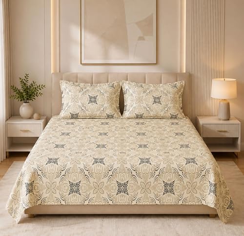 Image of HOMEKART 210 TC Premium Cotton Double Bed Bedsheet with 2 Pillow Covers | Double Bed Sheet Set | Soft, Breathable, Skin Friendly, Wrinkle Resistant & Fade Resistant |228 x 254 cm | Bedding for Home