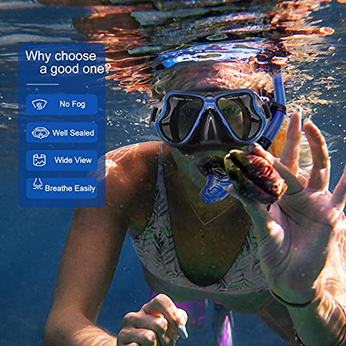 image for JARDIN Dry Snorkel Set, Panoramic Wide View Snorkel Mask, Anti-Fog Tem