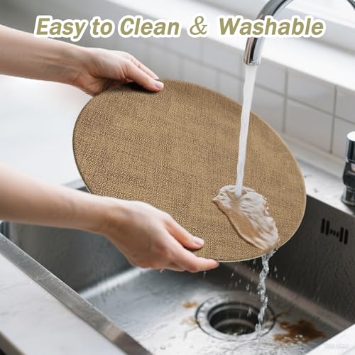 KERYCHIN 4 Round Leather Place Mats(38cm) + 4 Coasters(10cm) Set, Heat-Resistant 212°F Placemats, Non-Slip & Wipeable, Dual-Sided Kitchen Accessories for Home, Outdoor Dining Table, (Beige/Cream) - Cosy Home Interiors KERYCHIN 4 Round Leather Place Mats(38cm) + 4 Coasters(10cm) Set, Heat-Resistant 212°F Placemats, Non-Slip & Wipeable, Dual-Sided Kitchen Accessories for Home, Outdoor Dining Table, (Beige/Cream) - Image 6