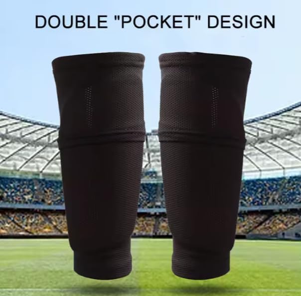 Soccer Shin Guards for Adults and Teens with Compression Sleeves, Black, Protective Soccer Equipment - Image 3