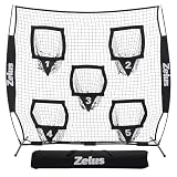 ZELUS 6 x 6ft Football Throwing Net, Quarterback Training Equipment with 5 Target Pockets, Football Practice Throwing Passing Accuracy Trainer with Carry Bag Ground Stakes, Black
