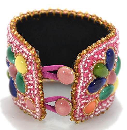 Bracelet papillon rose cuir anti-allergie, perles de verre légères - 2