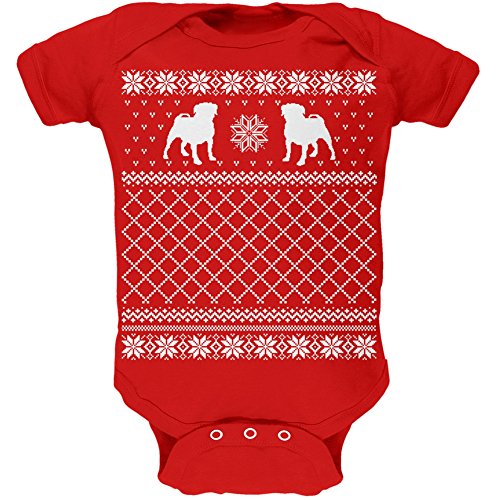 Pug Ugly Christmas Sweater Red Soft Baby One Piece - 3 Month