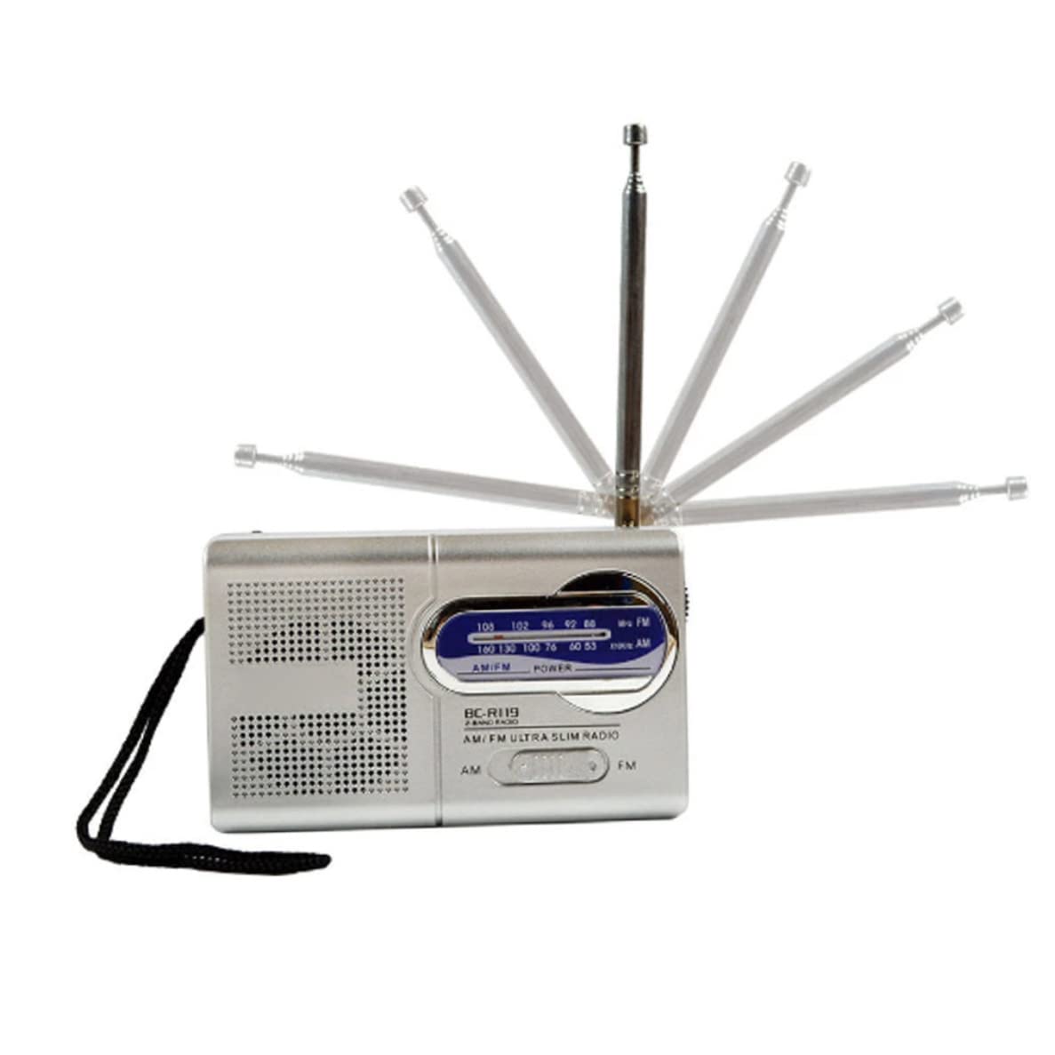 Mini radio BC-R119, radio portátil de bolsillo con antena telescópica AM FM, receptor mundial, altavoz, funciona con pilas, color plateado (sin pilas), radio pequeña, radio portátil Dab, radio FM, rad — view 7