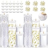 UDU 12 Pcs Clear Cylinder Glass Vases Multiple Size for Centerpieces with 24 Pcs White Floating Disc