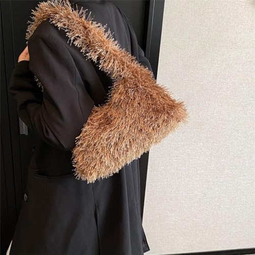 Image of Fluffy Shoulder Hobo Bag Handbag and Purse Women Y2K Fuzzy Soft Plush Underarm Tote Bag