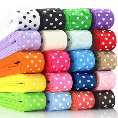 QingHan Polka Dot Grosgrain Ribbon: 5/8 inch 40 Yards (20colors x 2yards)