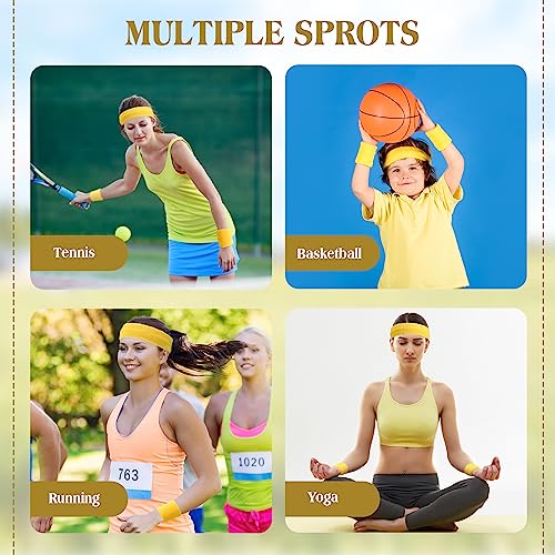 Image of Neon Sweatbands and Wristbands Bulk, Cotton Sports Headbands for Team Spirit, School Field Day, 80s 90s Party, Soccer Fan Accessories, Gym, Cheer and Group Events