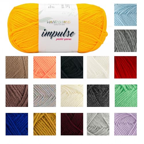 Image of WOAFashions Impulse Hand Knitting & Crochet Yarn, Premium Acrylic, 4 : Medium (Yellow) (2x100gms / 3.5oz / 200mtr / 218yds)