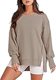Photo Gallery tanmesso felpa girocollo oversize da donna a maniche lunghe con spacco pullover top 2024 moda preppy autunno, cachi, l Photo Gallery tanmesso felpa girocollo oversize da donna a maniche lunghe con spacco pullover top 2024 moda preppy autunno, cachi, l
