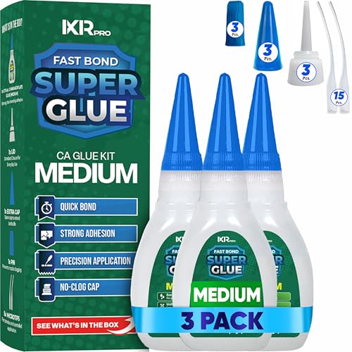 CA Glue Medium Viscosity Kit (3x1.75 oz.) Cyanoacrylate Glue Super Glue for Everyday Repairs Woodworking Plastic Ceramic and DIY Crafts Quick-Drying Multi-Purpose Adhesive with Easy Application