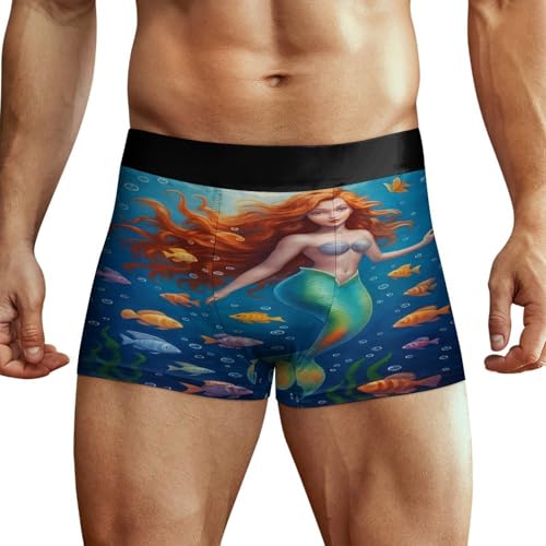 CASOWAT Mermaid Mens Underwear Boxer Briefs, Soft Breathable Stretch Trunks, Comfortable No-Ride-Up Mens Underwear for Everyday Wear 3XL