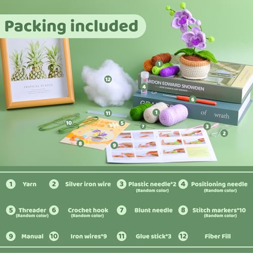 Image of Crochet Kit, Crochet Kit for Beginners, Butterfly Orchid Knitting Kit | Beginner Crochet Kit, Crochet Flower Kit with Step-By-Step Video Tutorials, Beginner Crochet Kit for Adults