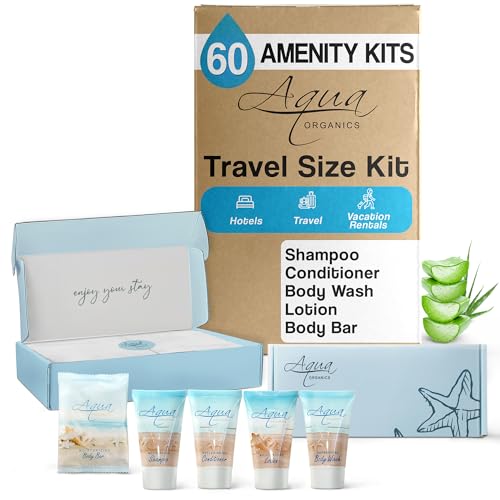 Aqua Organics Amenity Kit | Boxed Hotel Toiletries Bulk Set | 1 oz Shampoo, Conditioner, Lotion, Body Wash & Bar Soap | 300 Sets per Case