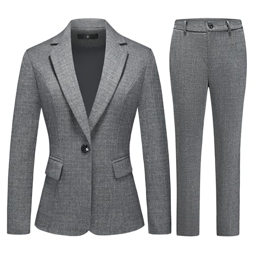 Lamgool Women's Suit Set 2 Piece Business Office Notch Lapel One Button Blazer and Pant Suit for Work