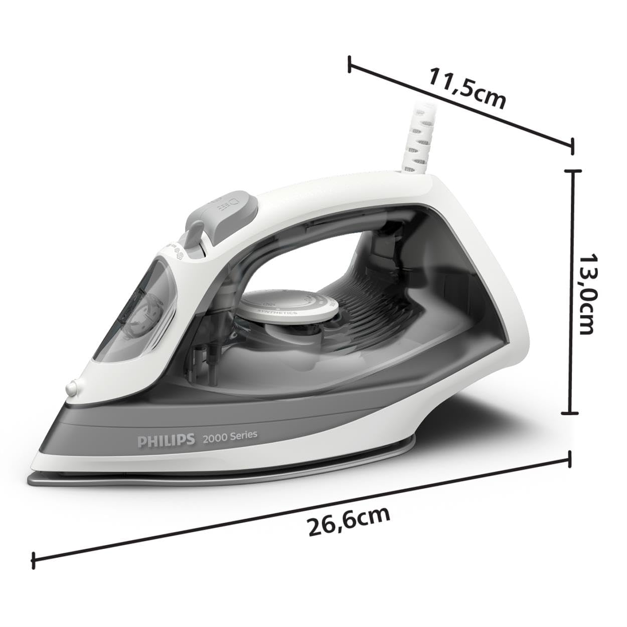 Philips Serie 2000 Ferro da stiro - Fino a 25g/min di vapore. 2000W. Serbatoio 250ml. 4 Impostazioni del vapore. Piastra in ceramica. Leggero per una stiratura rapida e facile. Grigio (DST2020/80)
