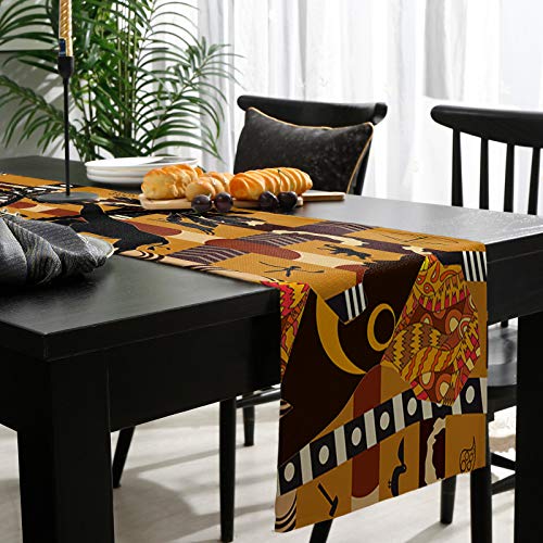 Leohome African Black Woman Cotton Linen Rectangle Table Runners 13''X70'', Elephant And Giraffe Luxury Table Runners For Wedding Party Banquet Dinner Decor #TOP2