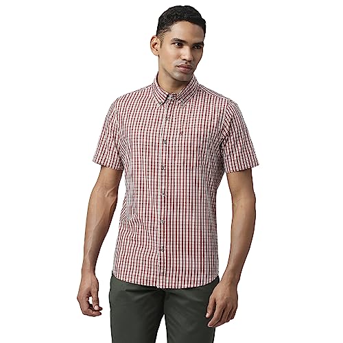 Image of Thomas Scott Men's Checkered Regular Fit 100% Cotton Casual Shirt with Button Down Collar and Half Sleeve