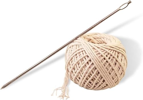 SpitJack Kit de cordel de cocción de agujas y carniceros para carne para coser cerdo entero, cerdo y asar pollo y pavo. Aguja de acero inoxidable de