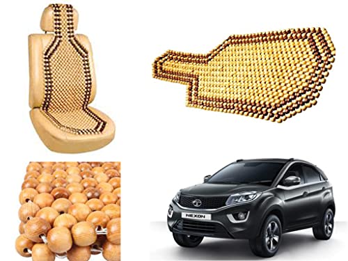 Image of Car Bead Seat Wooden Beads Cushion Cover Pad for Tata Nexon, Acupressure Sitting Seat Cover | Cream Color - Pack of 1