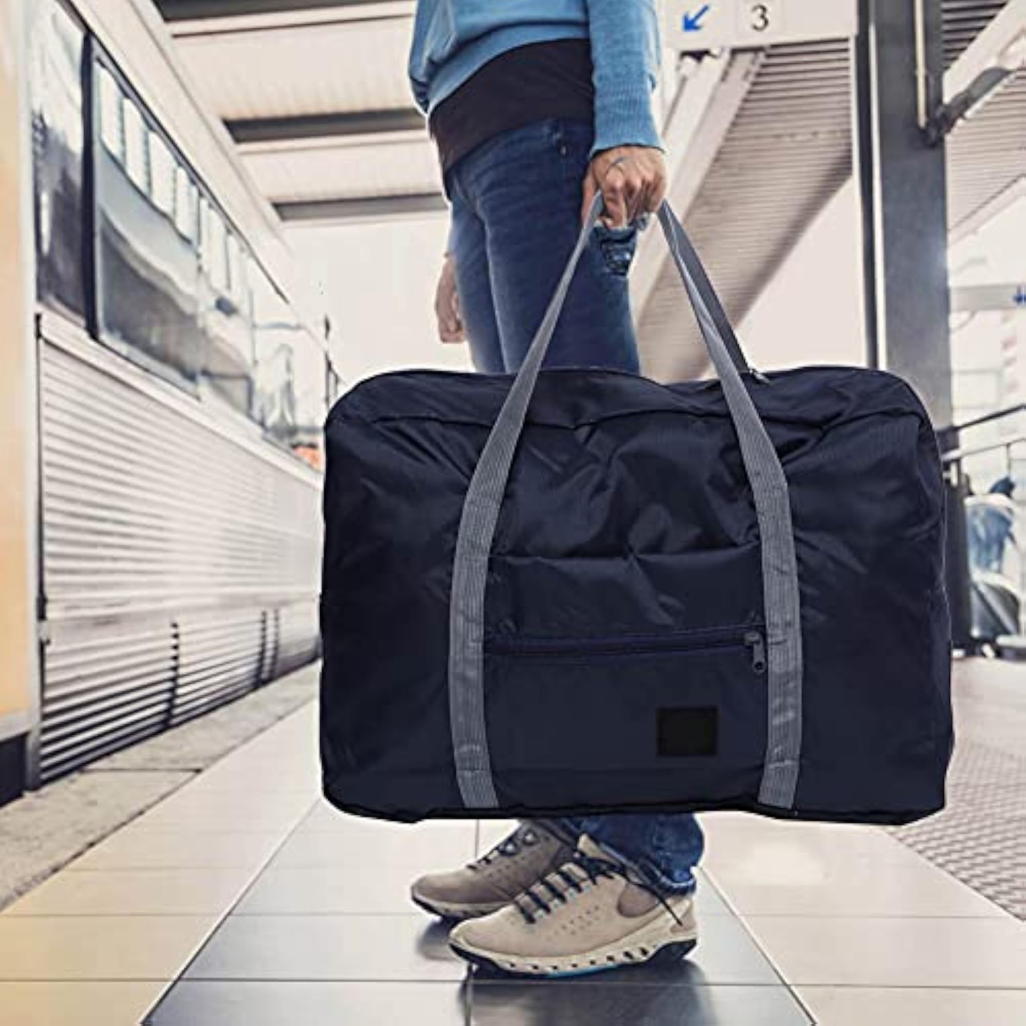 Foldable Travel Bag for Clothes and Makeup, Navy