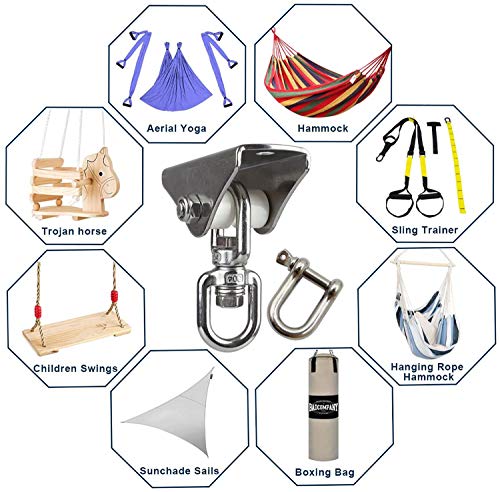 Punching Bag Bracket Antirust Stainless Steel Heavy Duty Swing Hanger 1000 Lb Wooden Concrete Mounting Silent 360° Ceiling Porch Kit Playground Gym Rope Boxing Hammock Chair Yoga D Rings
