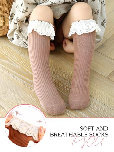 Urieo Baby Girls Knee High Socks Toddler Long Ruffle Socks Warm Cotton Stocking Princess Uniform for 1-3T3