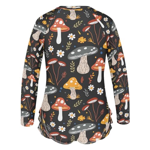 Mushroom and Flower 1 Girls Long Sleeve Swimsuits One Piece Zipper Bathing Suit UPF 50+ Rashguard Swimwear3