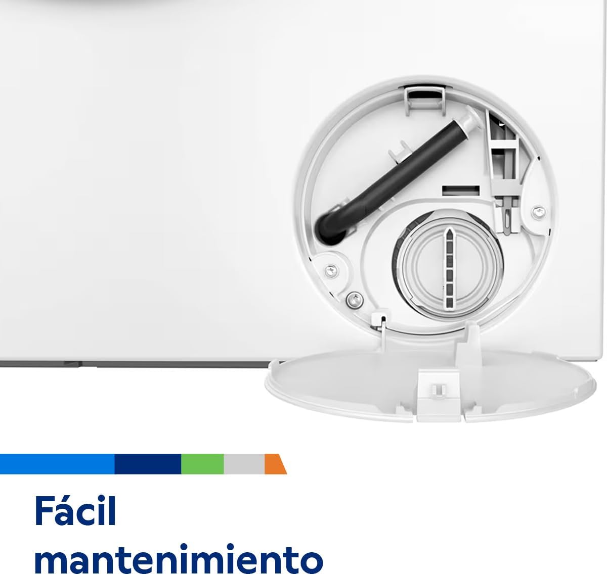 Close-up of the washing machine's drain filter access panel