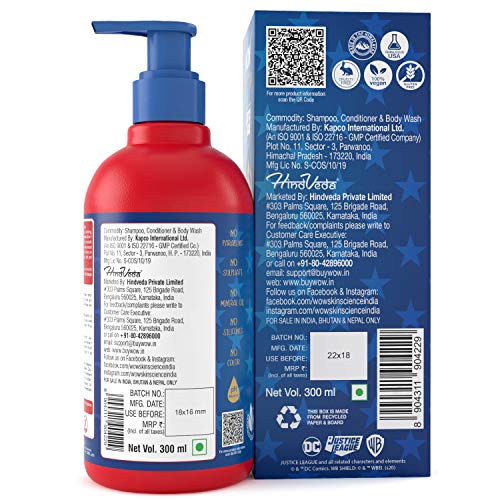 Image of WOW Skin Science Kids 3 in 1 Wash - Shampoo + Conditioner + Body Wash - Golden Warrior Wonder Woman Edition - No Parabens, Color, Mineral Oil, Silicones & Sulphate, 300 ml