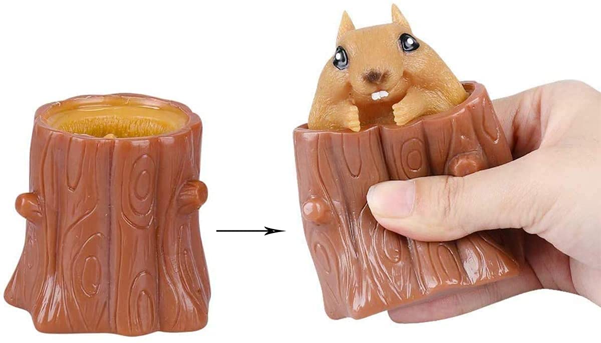 Hetamens Squeeze Squirrel Toys Decompression Evil Squirrel Cup, Silicone Fidget Toys, Stress Relief for Kids & Adult Tricky Funny Squeeze Toys 2 PCS Set