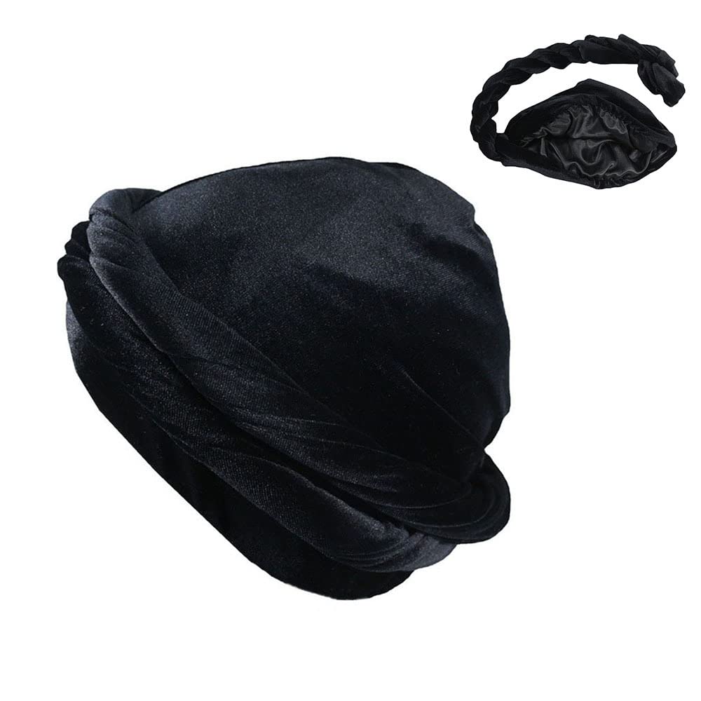 HQTEKTurban for Men's Muslim Gold Velvet Pullover Hat Wraps National Head Cover Braid Hat