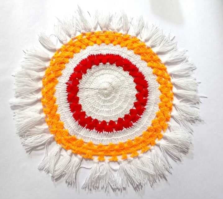 Thalposh/Pooja thali Cover White Orange and Red