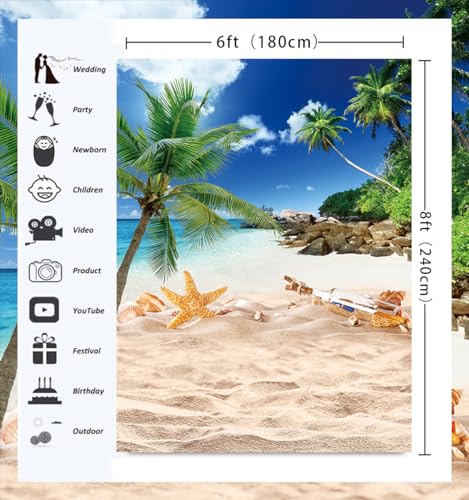 Fondo Fotográfico Playero 6x8FT Azul Cielo y Palmeras miniatura 4