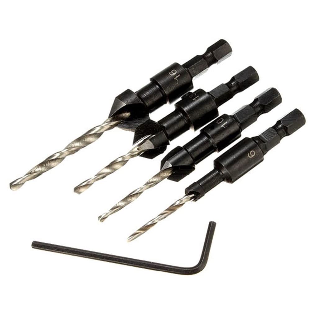 4Pcs HSS Carpentry Countersink Drill Bit Set Quick Change Hex Shank Screw #6#10#13#16