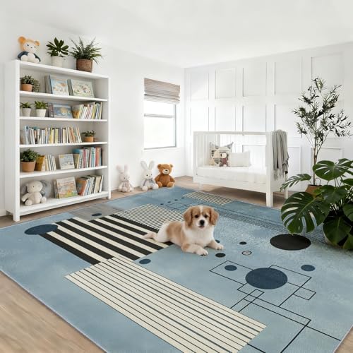 Tapis salon lavable en machine et antidérapant géométrique - 5