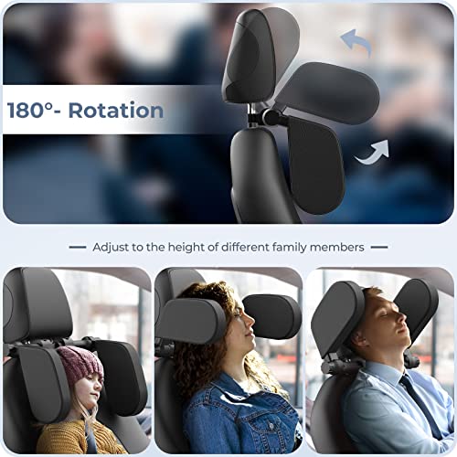 Image of Adjustable Car Headrest Pillow, Road Pal Headrest, U-Shaped Travel Sleeping Pillow for Kids & Adults, Head Neck Support Only Suitable for Car Seat Headrest with Poles, Black